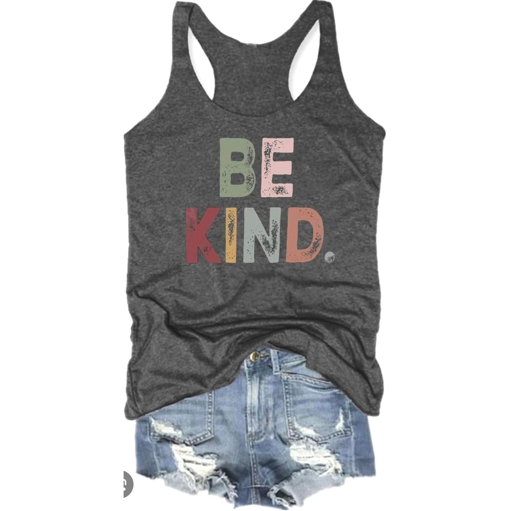 Be Kind Tank Top Heather Gray Sleeveless Graphic Casual Athleisure